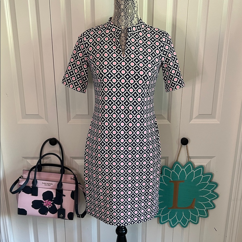 Talbots Black and Pink Patterned Mini Dress